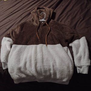 XL Womens Hooded Long sleeved zipped brown striped sweater